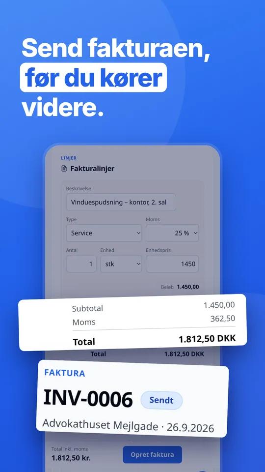 Faktura oprettet og sendt fra Jobspace-appen