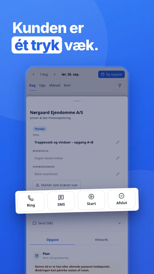 Dagens opgaver i Jobspace-appen, kunden er ét tryk væk